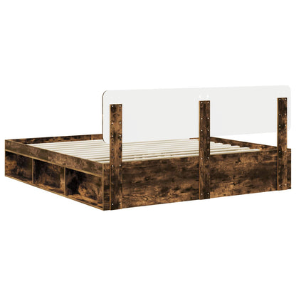 Bed Frame Smoked Oak 200 x 200 cm Solid Pine Wood
