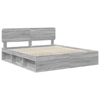 Bed Frame Grey Sonoma 200 x 200 cm Solid Pine Wood