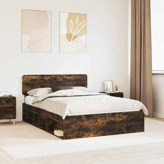 Bed Frame Smoked Oak 150 x 200 cm Solid Pine Wood
