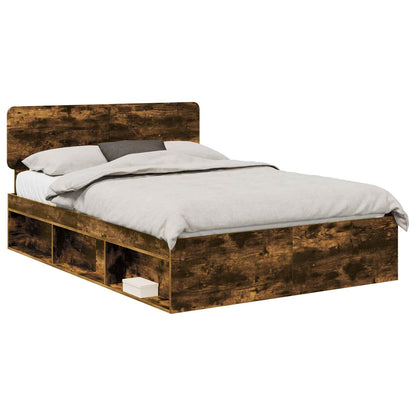 Bed Frame Smoked Oak 150 x 200 cm Solid Pine Wood