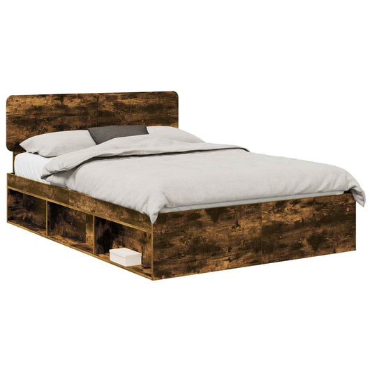 Bed Frame Smoked Oak 150 x 200 cm Solid Pine Wood