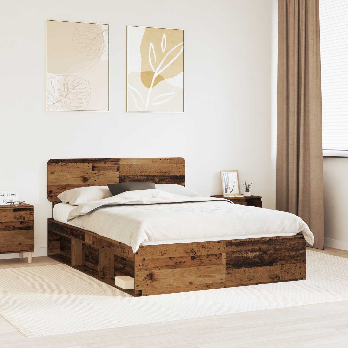 Bed Frame with Headboard Old Wood 150 x 200 cm Solid Pine Wood