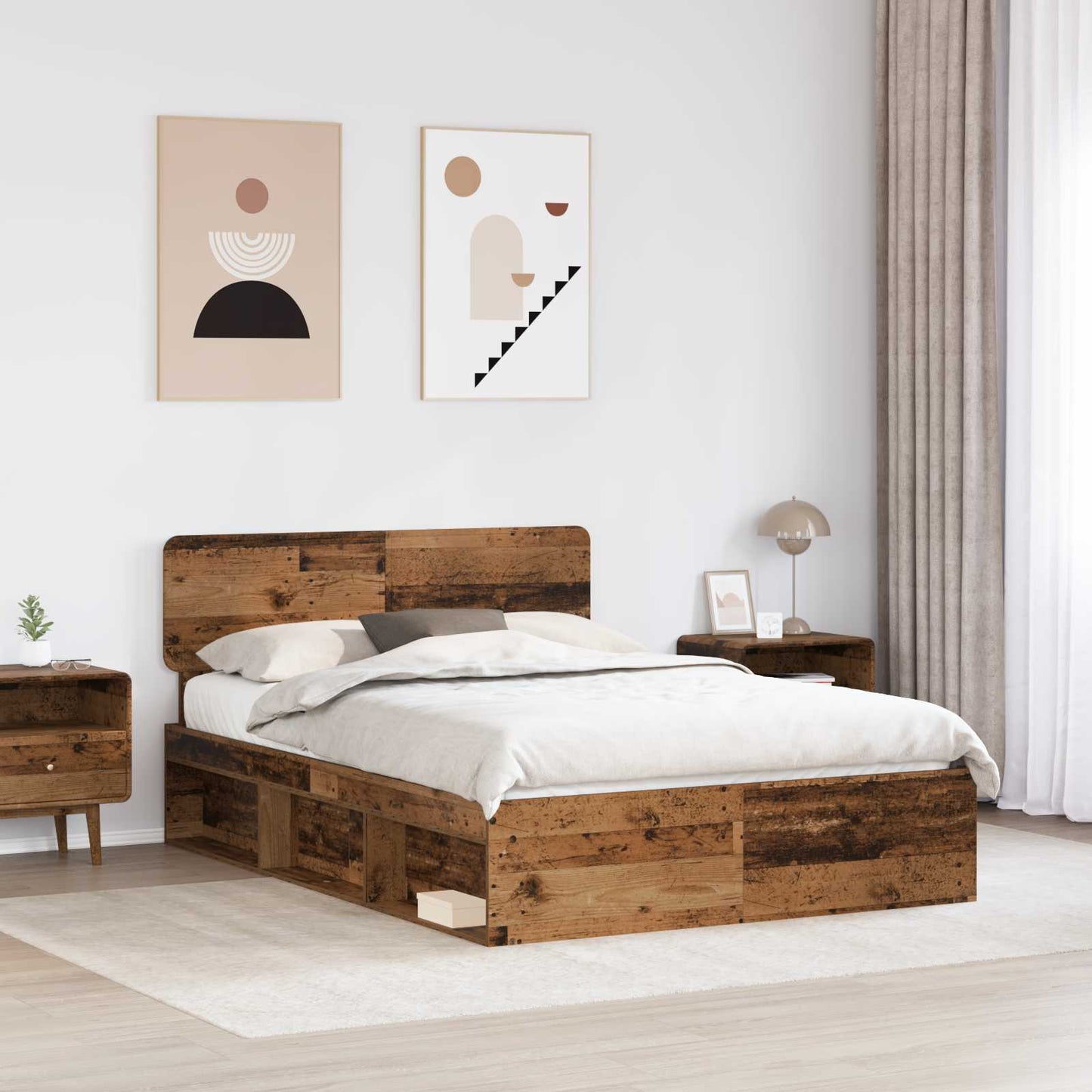 Bed Frame with Headboard Old Wood 150 x 200 cm Solid Pine Wood