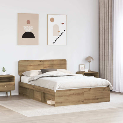 Bed Frame Artisian Oak 150 x 200 cm Solid Pine Wood