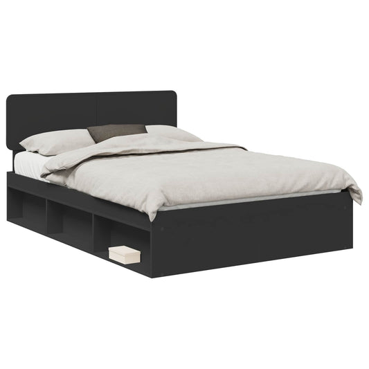 Bed Frame with Headboard Black 140 x 200 cm Solid Pine Wood