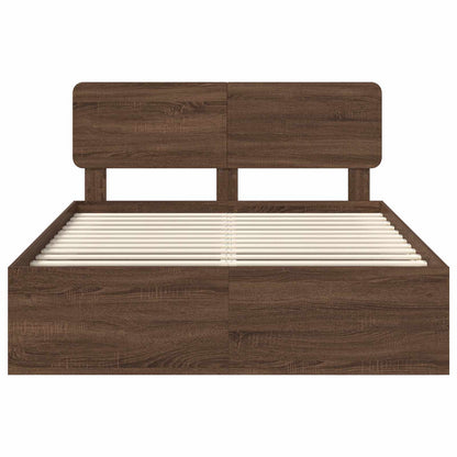Bed Frame with Headboard Brown Oak 140 x 200 cm Solid Pine Wood