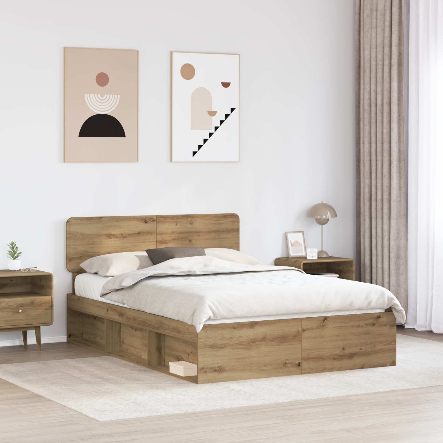 Bed Frame Artisian Oak 140 x 190 cm Solid Pine Wood
