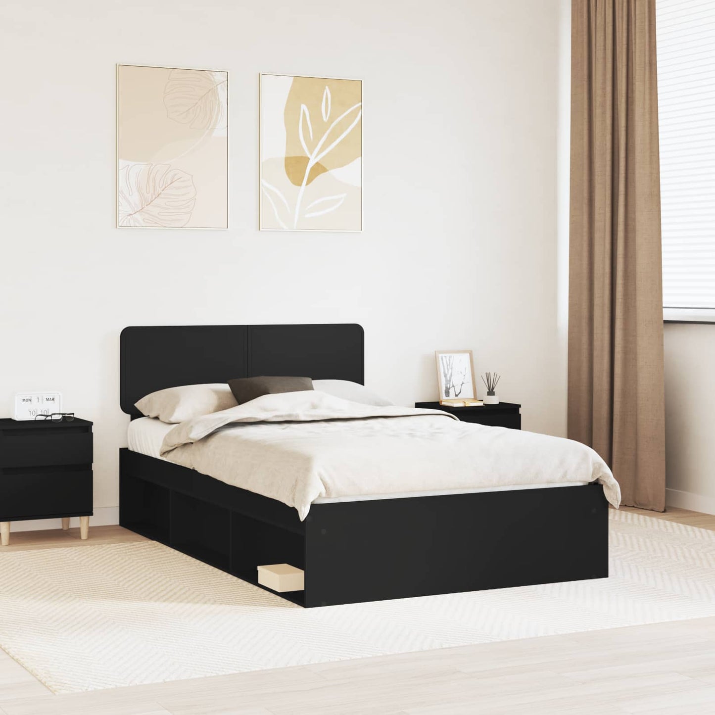 Bed Frame with Headboard Black 135 x 190 cm Solid Pine Wood