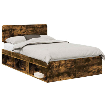 Bed Frame Smoked Oak 135 x 190 cm Solid Pine Wood