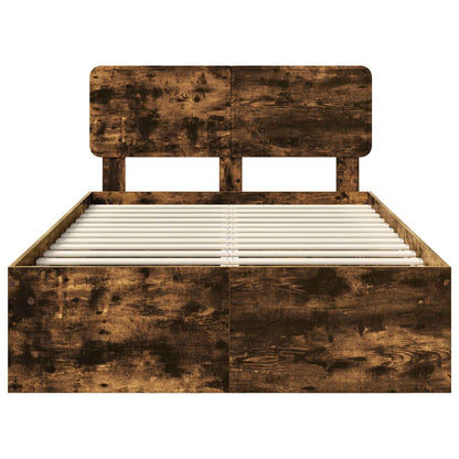 Bed Frame Smoked Oak 135 x 190 cm Solid Pine Wood