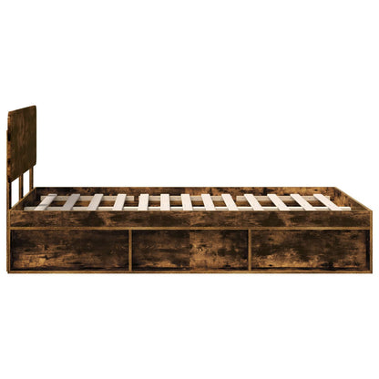 Bed Frame Smoked Oak 135 x 190 cm Solid Pine Wood