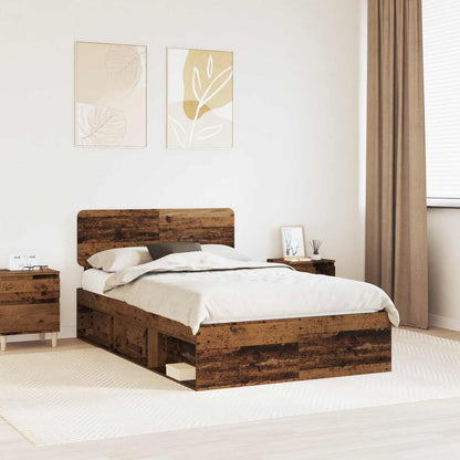Bed Frame with Headboard Old Wood 135 x 190 cm Solid Pine Wood