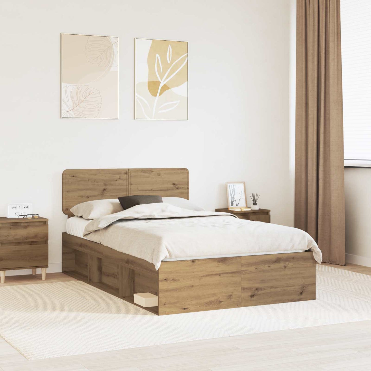 Bed Frame Artisian Oak 135 x 190 cm Solid Pine Wood
