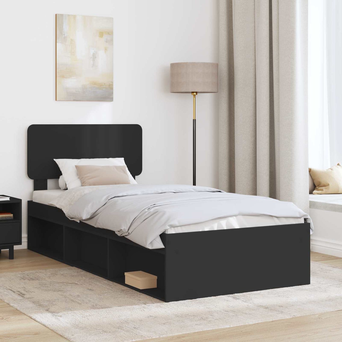 Bed Frame with Headboard Black 100 x 200 cm Solid Pine Wood