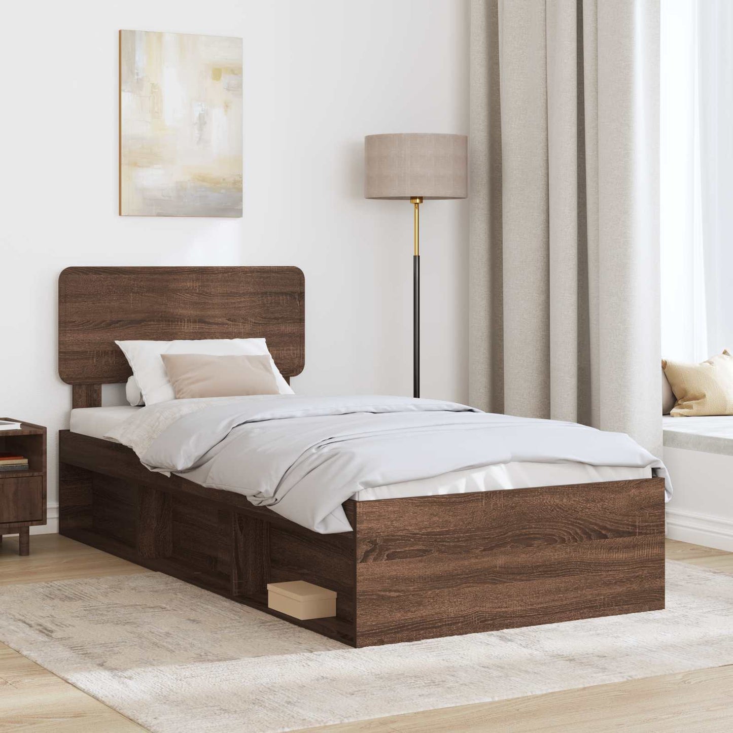 Bed Frame with Headboard Brown Oak 100 x 200 cm Solid Pine Wood