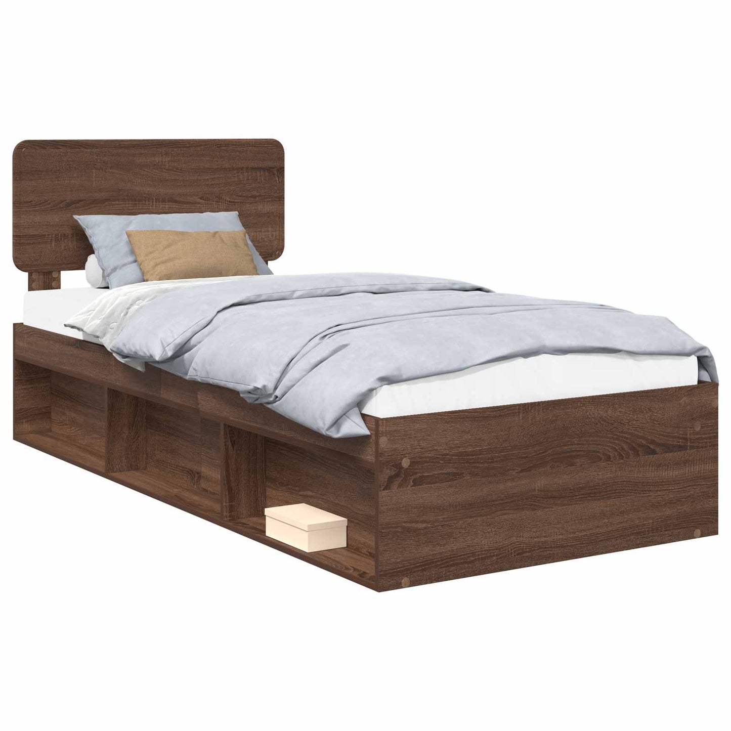 Bed Frame with Headboard Brown Oak 100 x 200 cm Solid Pine Wood