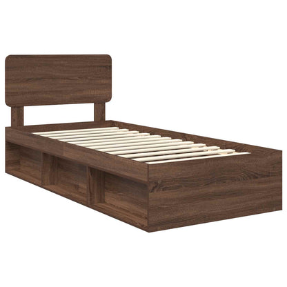 Bed Frame with Headboard Brown Oak 100 x 200 cm Solid Pine Wood
