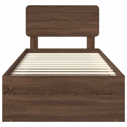 Bed Frame with Headboard Brown Oak 100 x 200 cm Solid Pine Wood