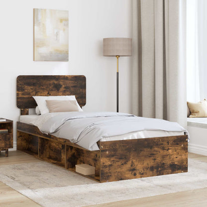 Bed Frame with Headboard Smoked Oak 90 x 200 cm Solid Pine Wood