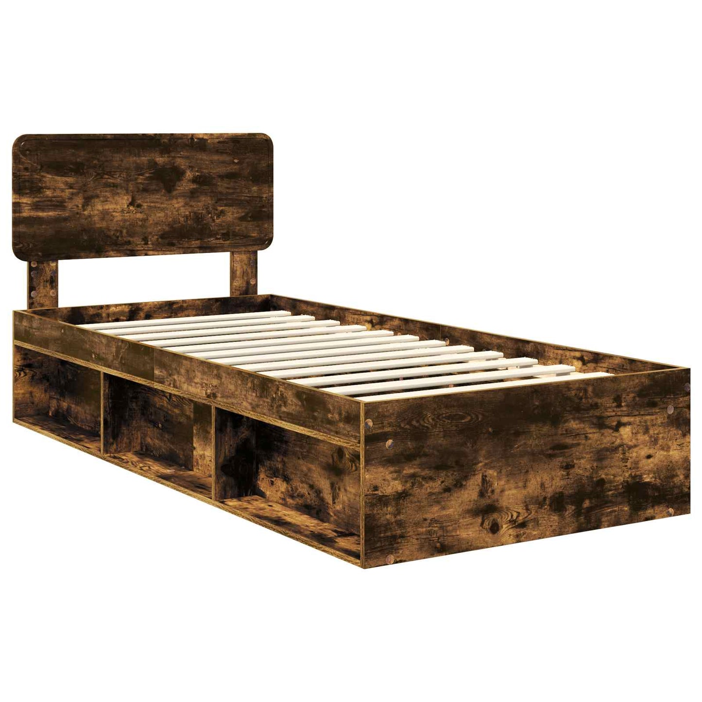 Bed Frame with Headboard Smoked Oak 90 x 200 cm Solid Pine Wood