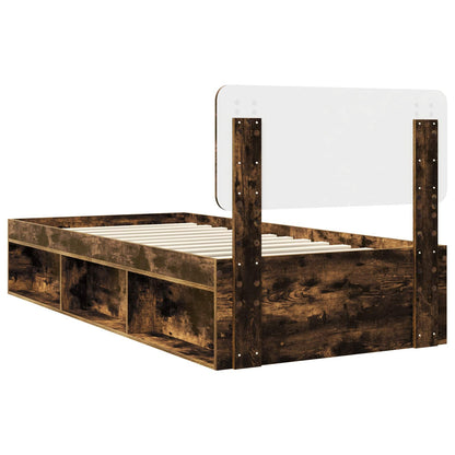 Bed Frame with Headboard Smoked Oak 90 x 200 cm Solid Pine Wood