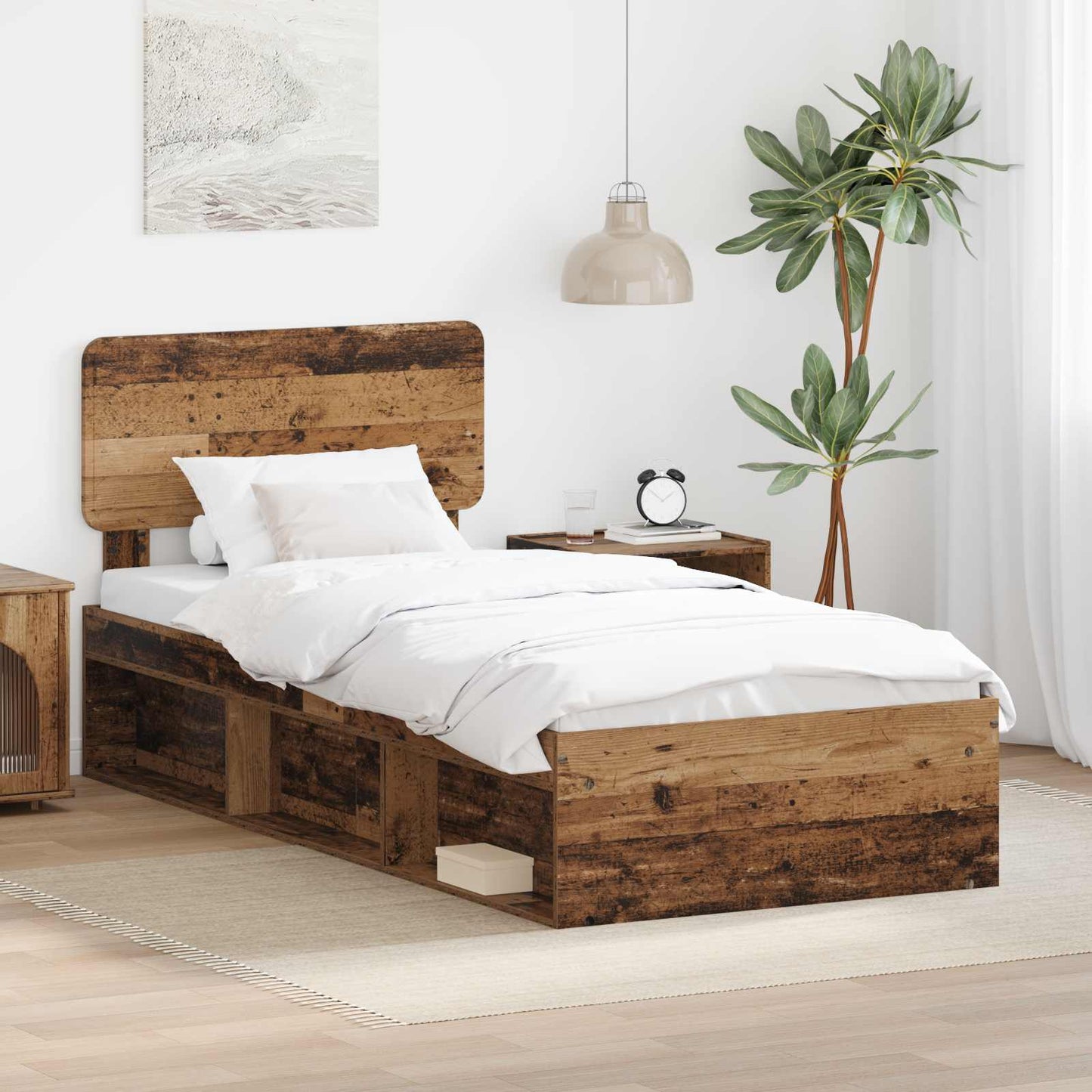 Bed Frame with Headboard Old Wood 90 x 200 cm Solid Pine Wood