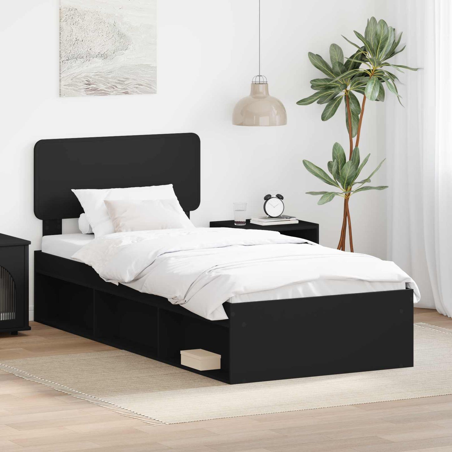 Bed Frame with Headboard Black 90 x 190 cm Solid Pine Wood