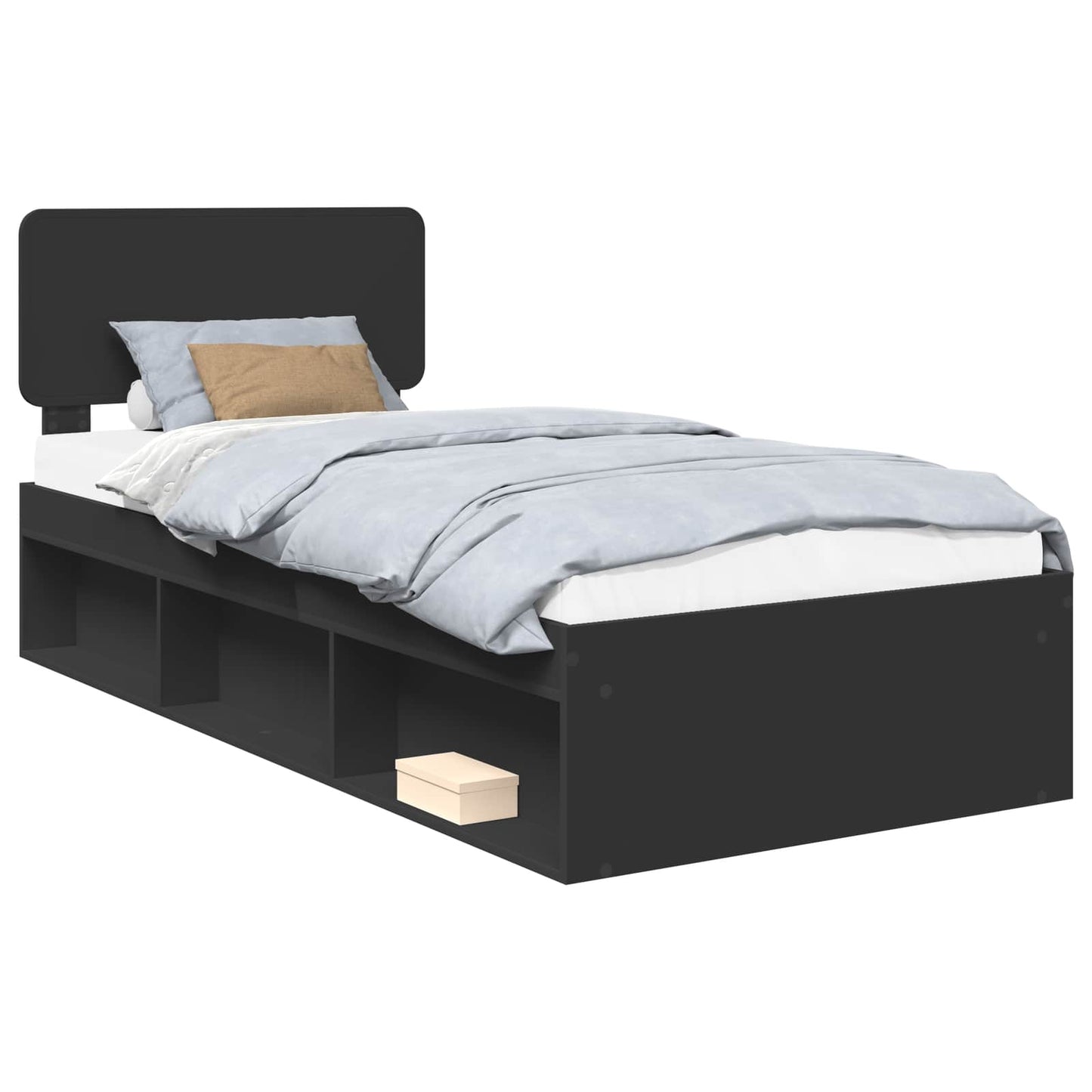 Bed Frame with Headboard Black 90 x 190 cm Solid Pine Wood