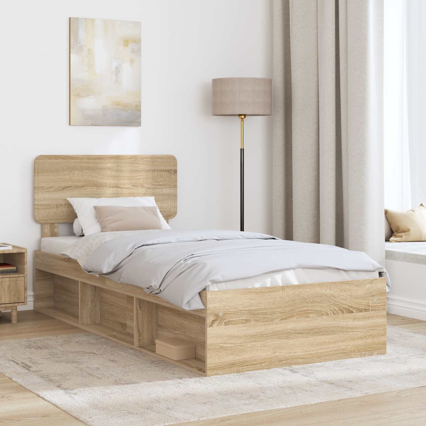 Bed Frame with Headboard Sonoma 90 x 190 cm Solid Pine Wood