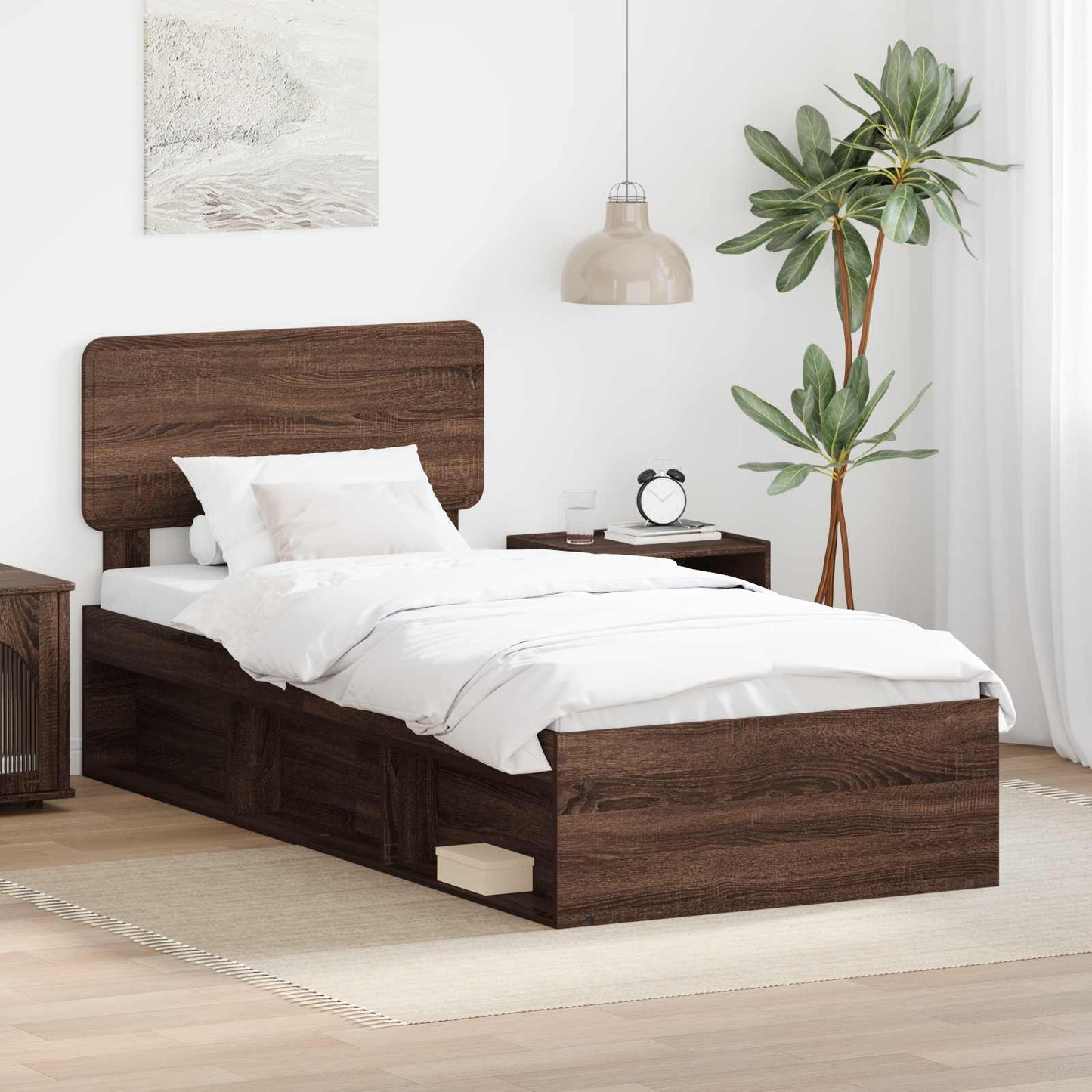 Bed Frame with Headboard Brown Oak 90 x 190 cm Solid Pine Wood