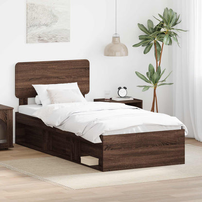 Bed Frame with Headboard Brown Oak 90 x 190 cm Solid Pine Wood