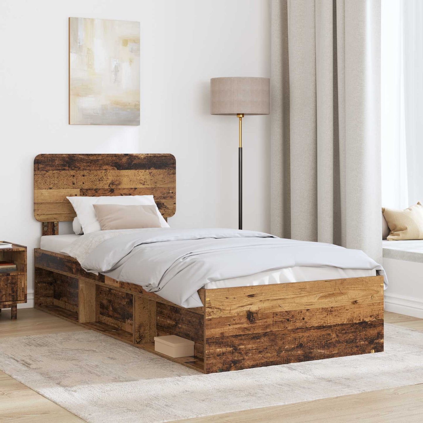 Bed Frame with Headboard Old Wood 90 x 190 cm Solid Pine Wood