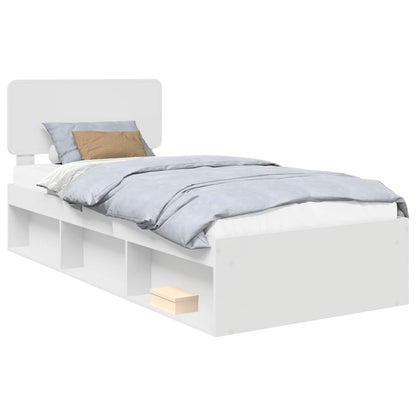 Bed Frame with Headboard White 75 x 190 cm Solid Pine Wood