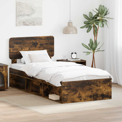 Bed Frame with Headboard Smoked Oak 75 x 190 cm Solid Pine Wood