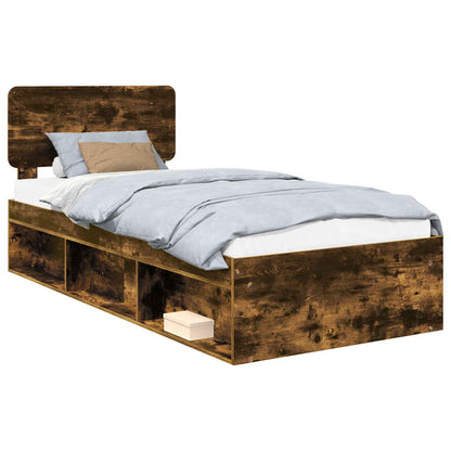 Bed Frame with Headboard Smoked Oak 75 x 190 cm Solid Pine Wood