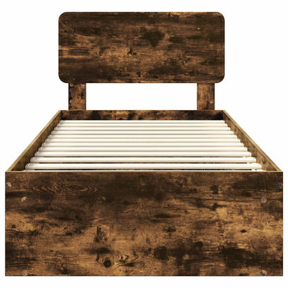 Bed Frame with Headboard Smoked Oak 75 x 190 cm Solid Pine Wood