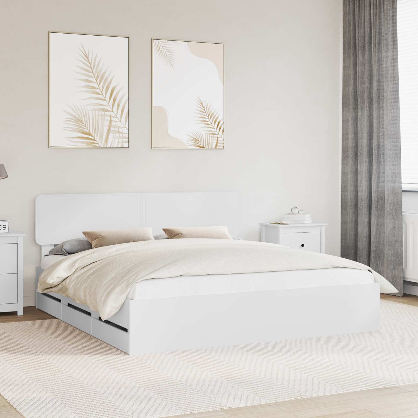 Bed Frame with Headboard White 200 x 200 cm Engineered Wood
