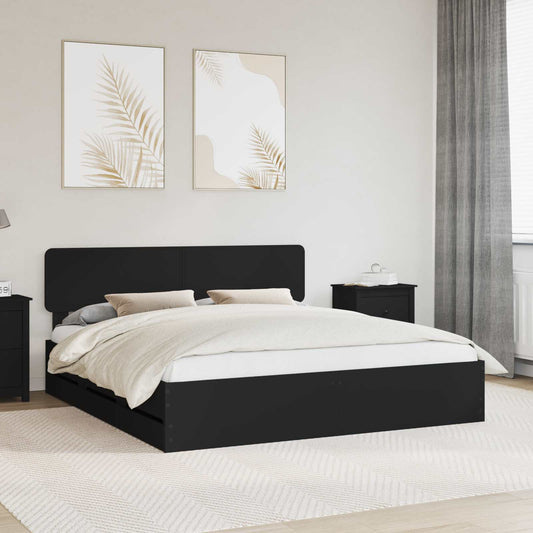 Bed Frame with Headboard Black 200 x 200 cm Engineered Wood