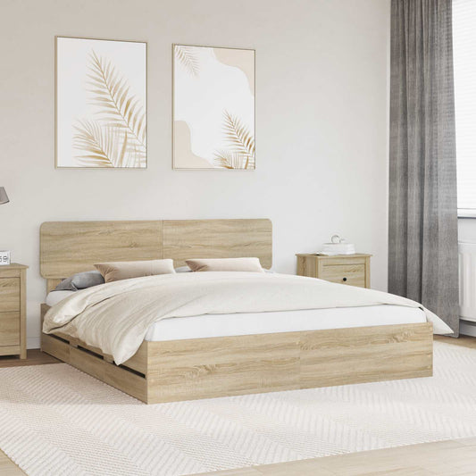 Bed Frame with Drawer Sonoma Oak 200 x 200 cm Engineered Wood