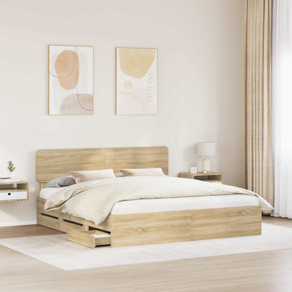 Bed Frame with Drawer Sonoma Oak 200 x 200 cm Engineered Wood