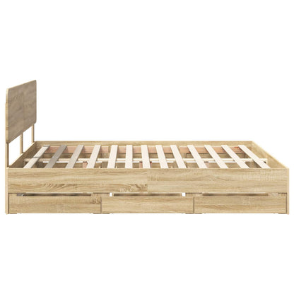 Bed Frame with Drawer Sonoma Oak 200 x 200 cm Engineered Wood