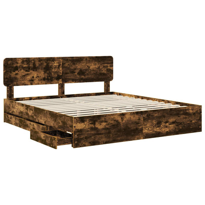 Bed Frame with Drawer Smoked Oak 200 x 200 cm Engineered Wood
