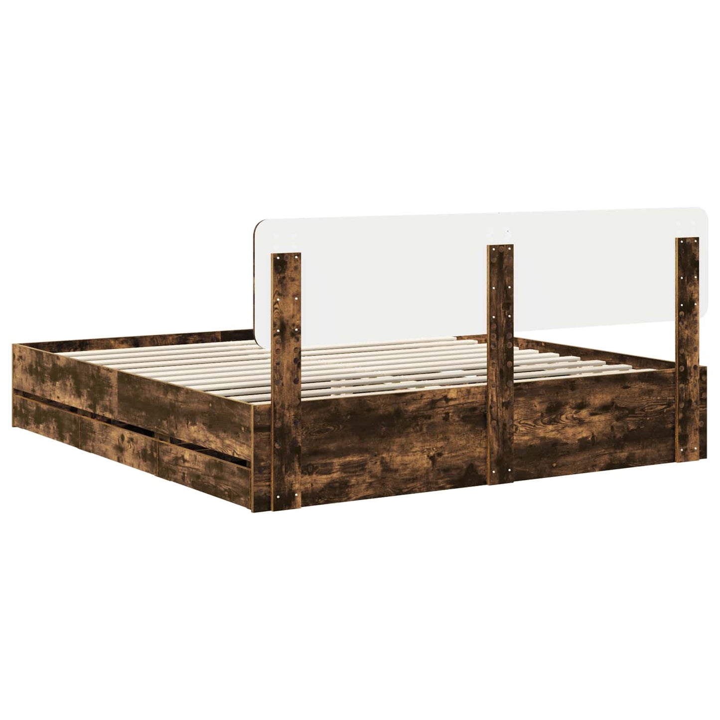 Bed Frame with Drawer Smoked Oak 200 x 200 cm Engineered Wood