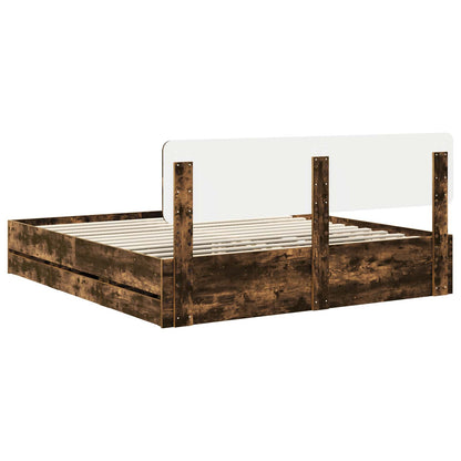 Bed Frame with Drawer Smoked Oak 200 x 200 cm Engineered Wood