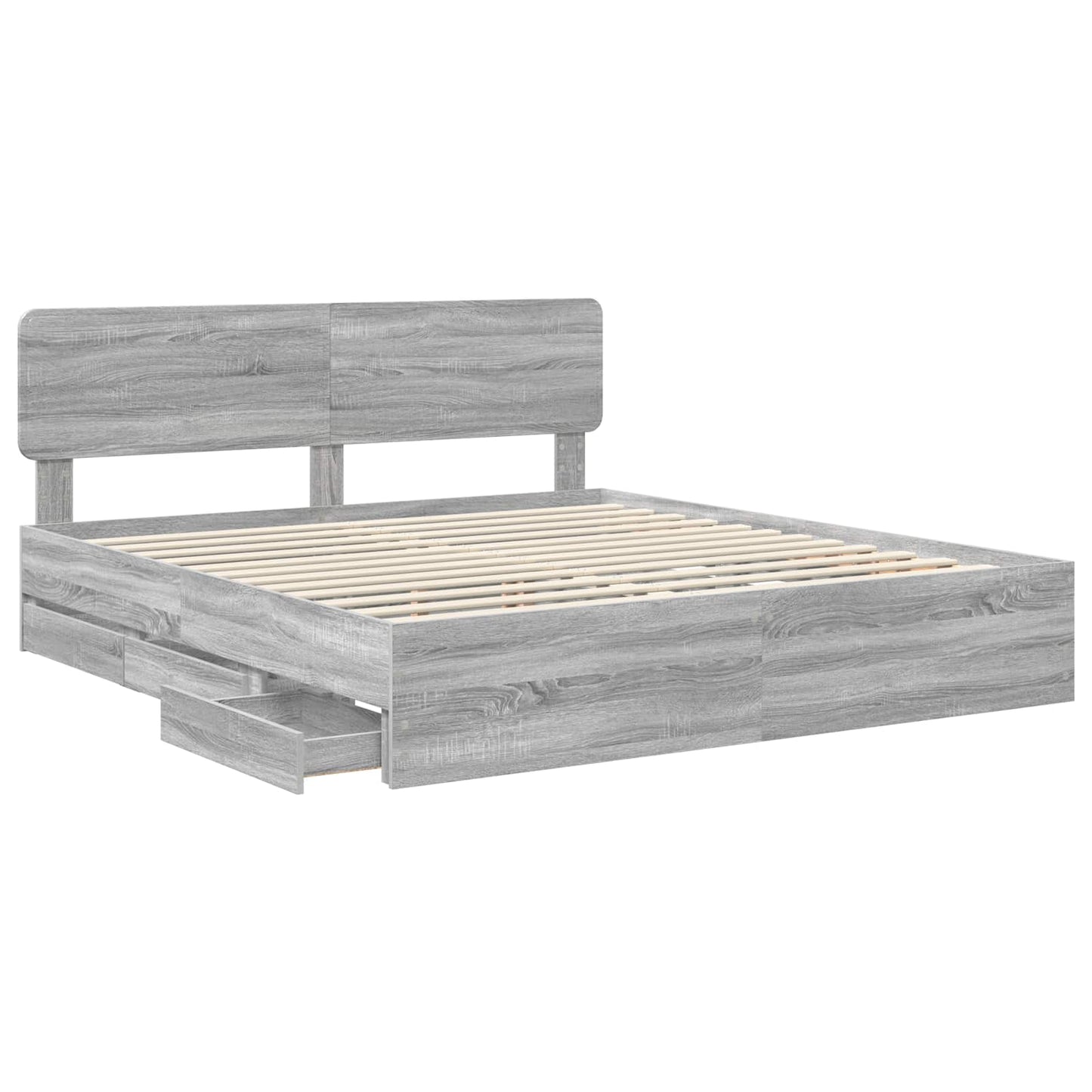 Bed Frame with Drawer Grey Sonoma 200 x 200 cm Engineered Wood