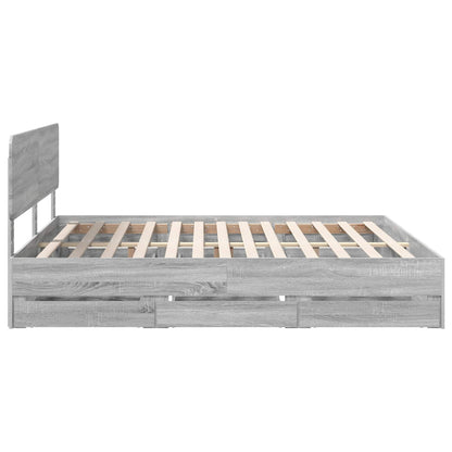 Bed Frame with Drawer Grey Sonoma 200 x 200 cm Engineered Wood
