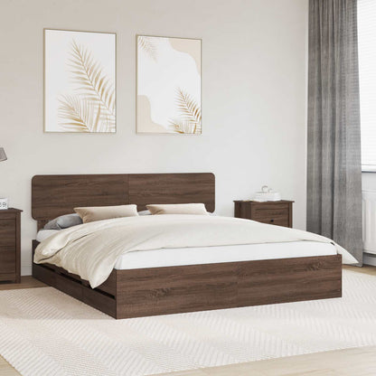 Bed Frame with Headboard Brown Oak 200 x 200 cm Engineered Wood