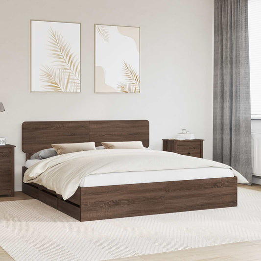 Bed Frame with Headboard Brown Oak 200 x 200 cm Engineered Wood