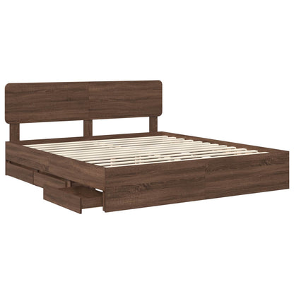 Bed Frame with Headboard Brown Oak 200 x 200 cm Engineered Wood