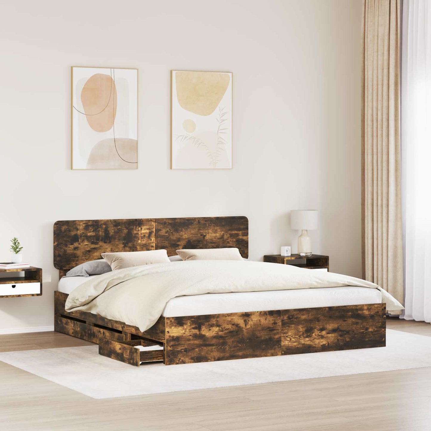 Bed Frame with Drawer Smoked Oak 180 x 200 cm Engineered Wood